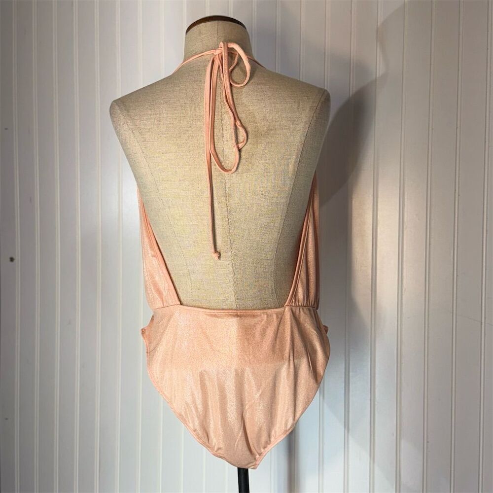 Charlotte Russe Shimmer Peach Halter Bodysuit L Y2K Party Clubwear Cyber 2000s - Picture 3 of 7